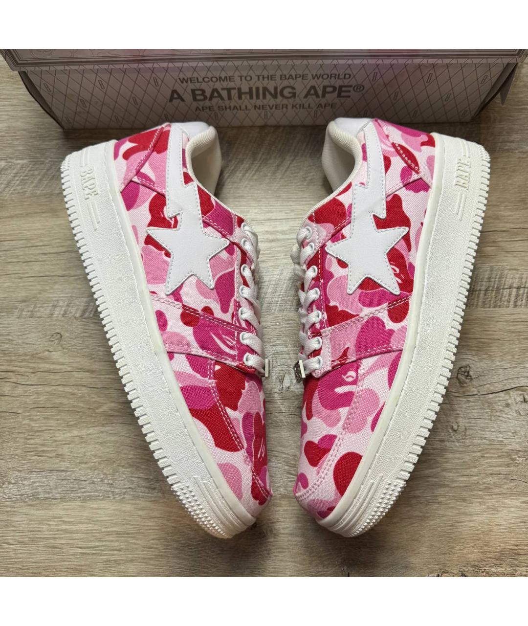 BAPE Розовые текстильные низкие кроссовки / кеды, фото 4