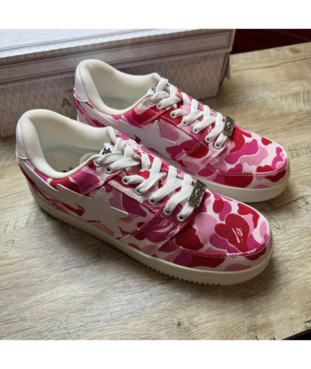 BAPE Розовые текстильные низкие кроссовки / кеды, фото 8