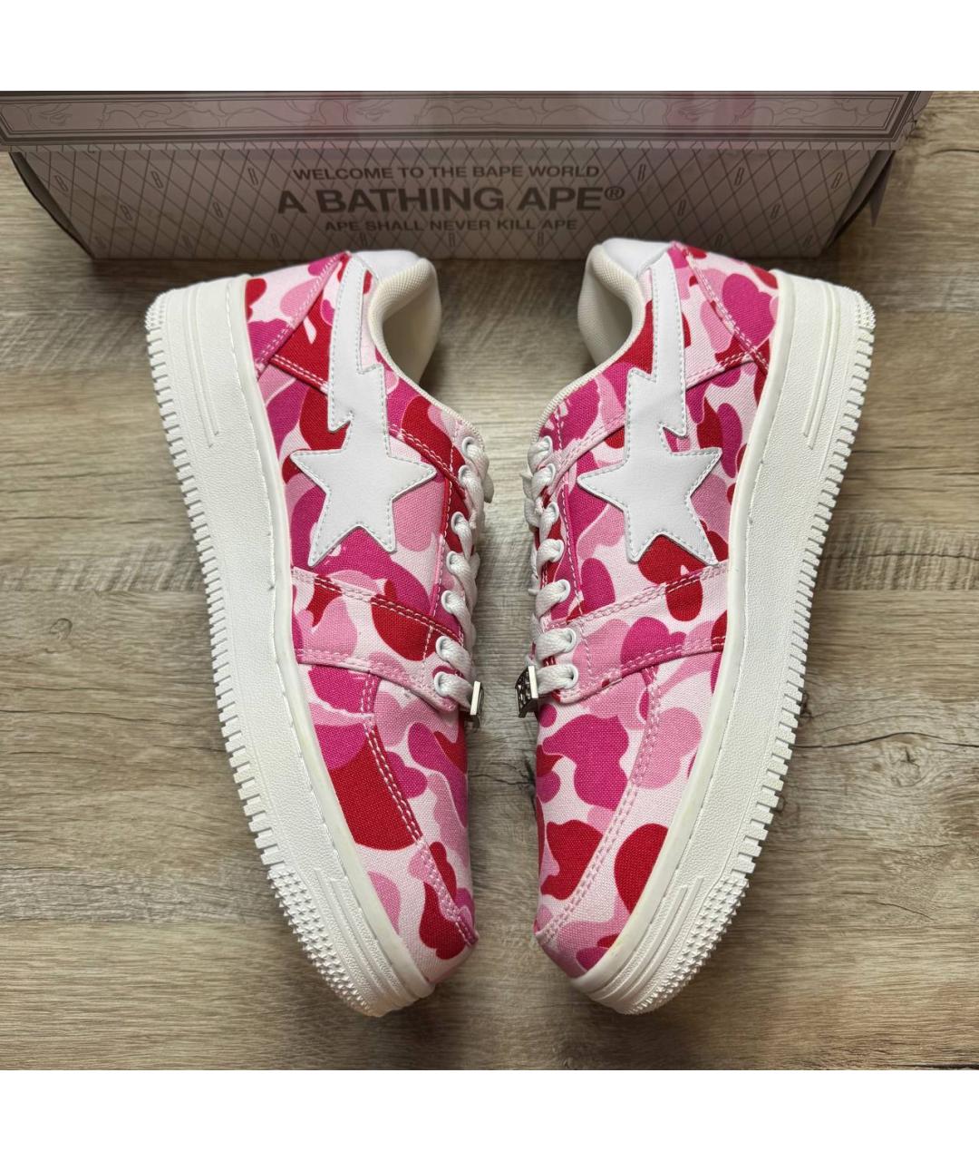BAPE Розовые текстильные низкие кроссовки / кеды, фото 7