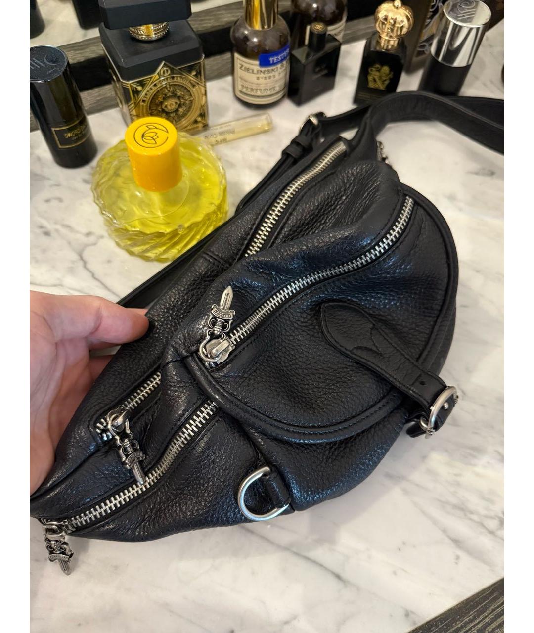 CHROME HEARTS Черная кожаная поясная сумка, фото 2