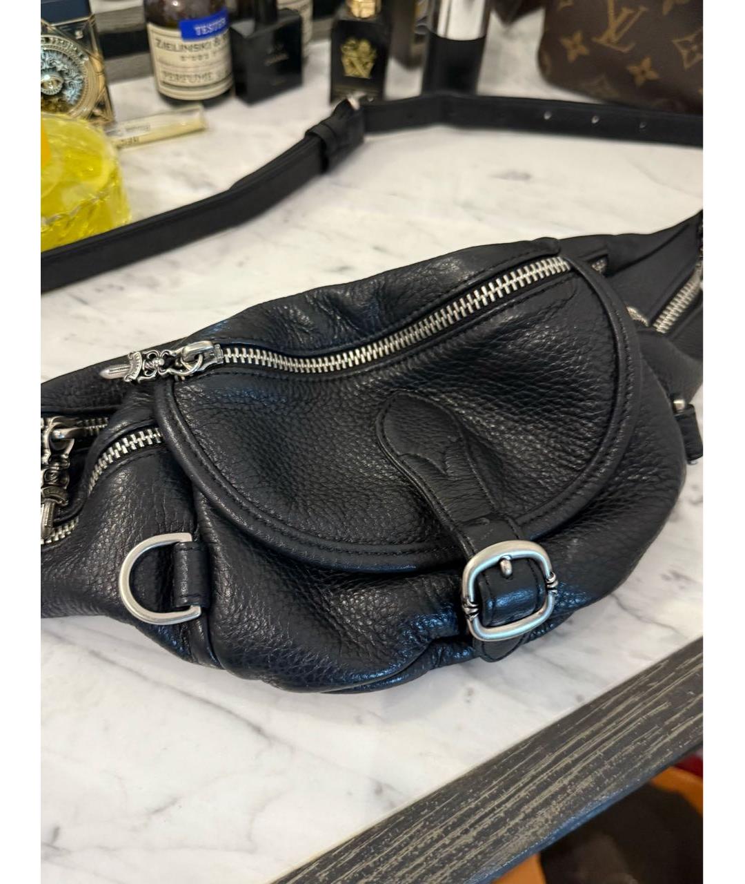CHROME HEARTS Черная кожаная поясная сумка, фото 6