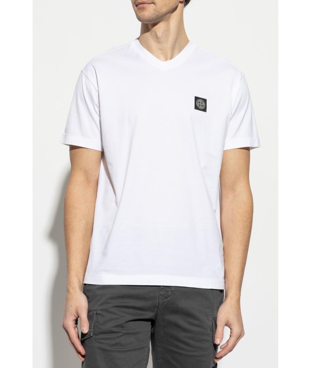 STONE ISLAND Белая хлопковая футболка, фото 2
