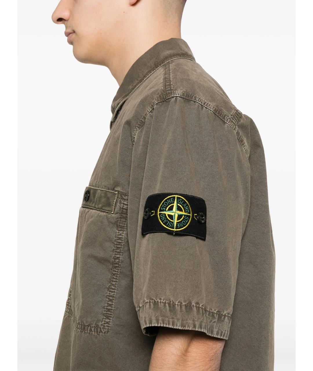 STONE ISLAND Хаки хлопковая кэжуал рубашка, фото 3