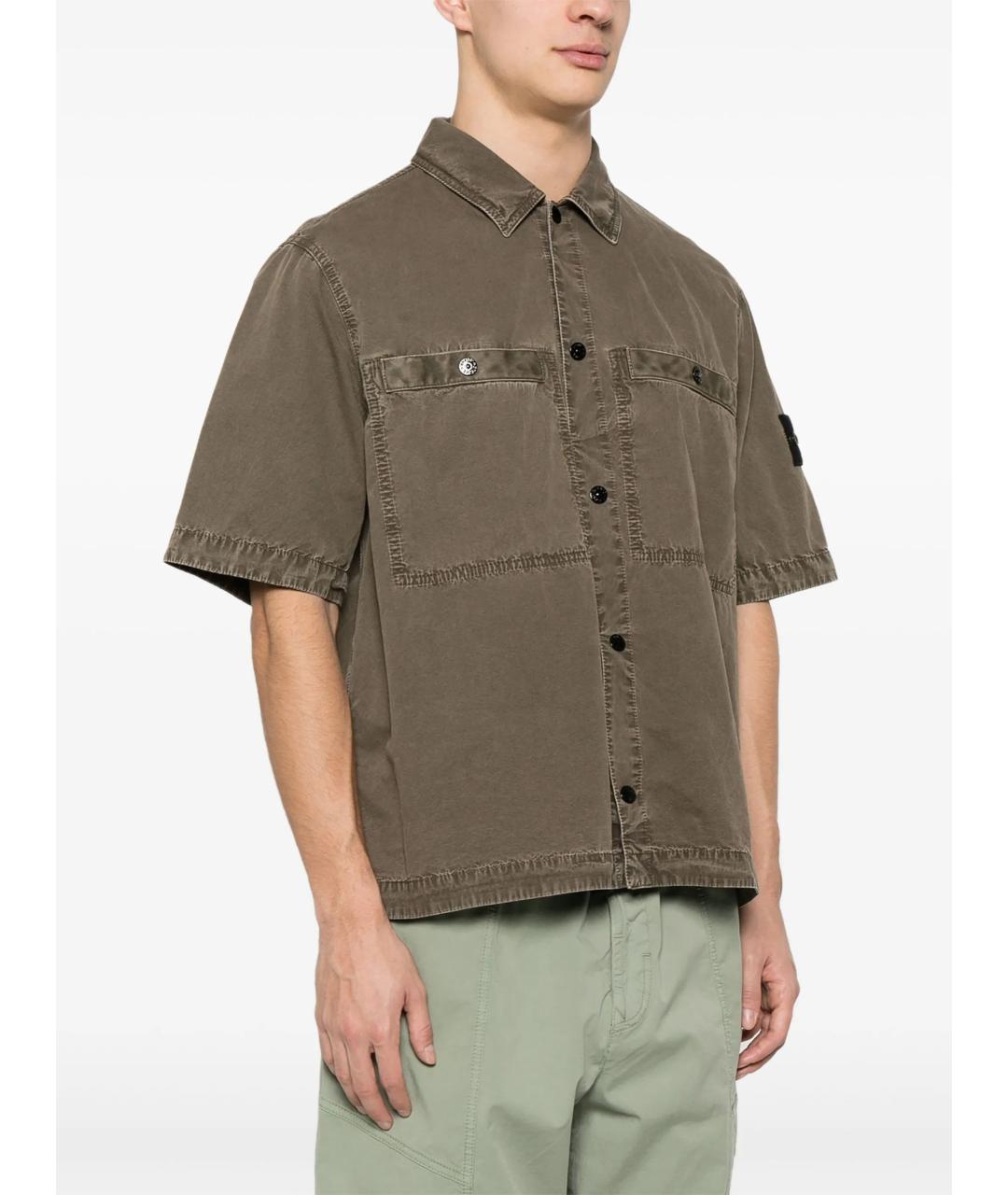 STONE ISLAND Хаки хлопковая кэжуал рубашка, фото 2