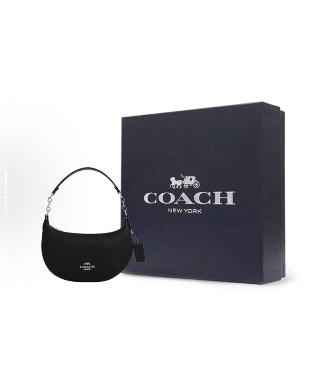 COACH Черная кожаная сумка с короткими ручками, фото 2