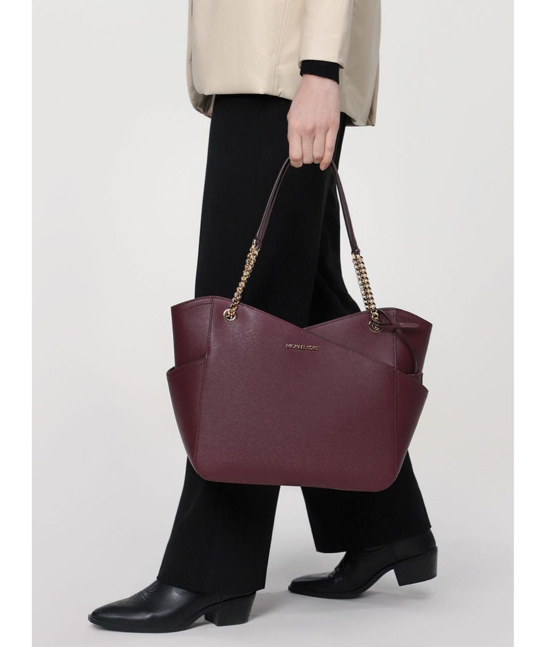 MICHAEL KORS Бордовая кожаная сумка тоут, фото 4