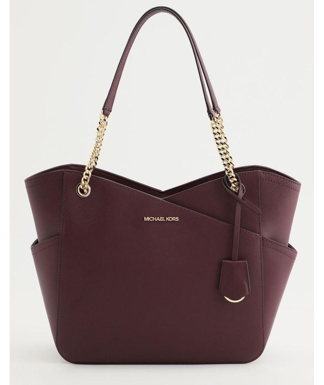MICHAEL KORS Бордовая кожаная сумка тоут, фото 6