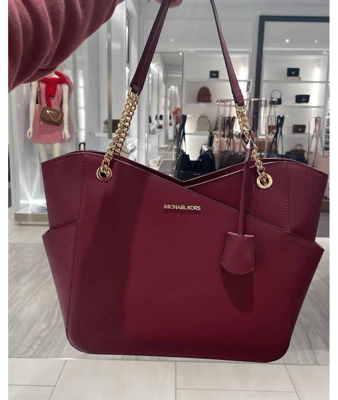MICHAEL KORS Бордовая кожаная сумка тоут, фото 5