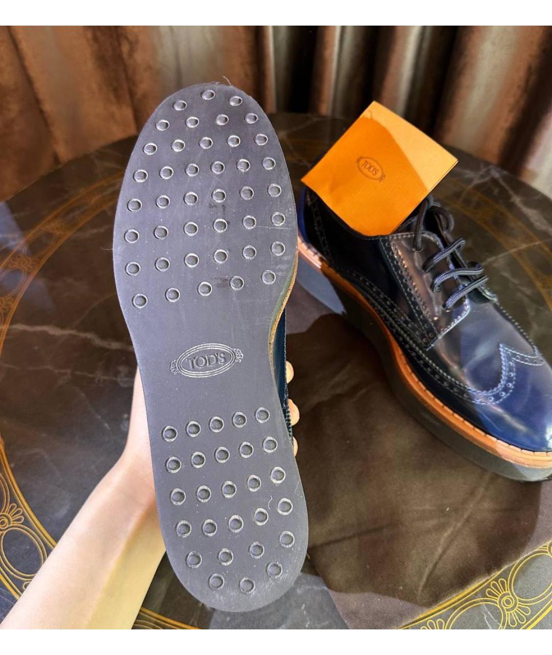 TOD'S Темно-синие брогги и оксфорды из лакированной кожи, фото 5