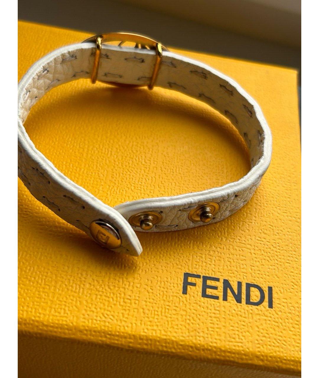 FENDI Белый кожаный браслет, фото 4