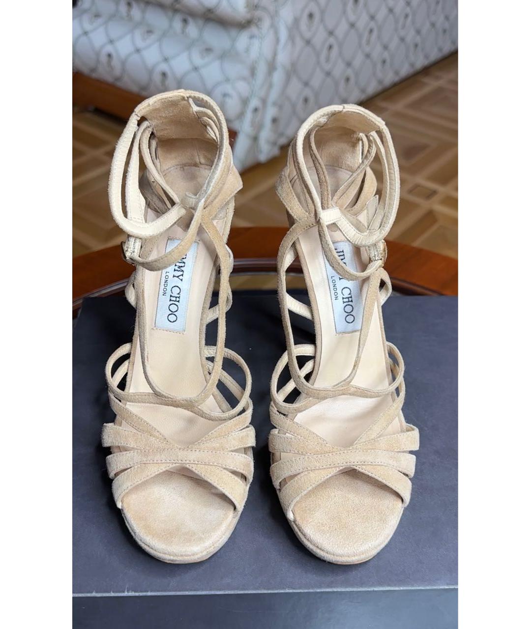 JIMMY CHOO Бежевые замшевые босоножки, фото 2