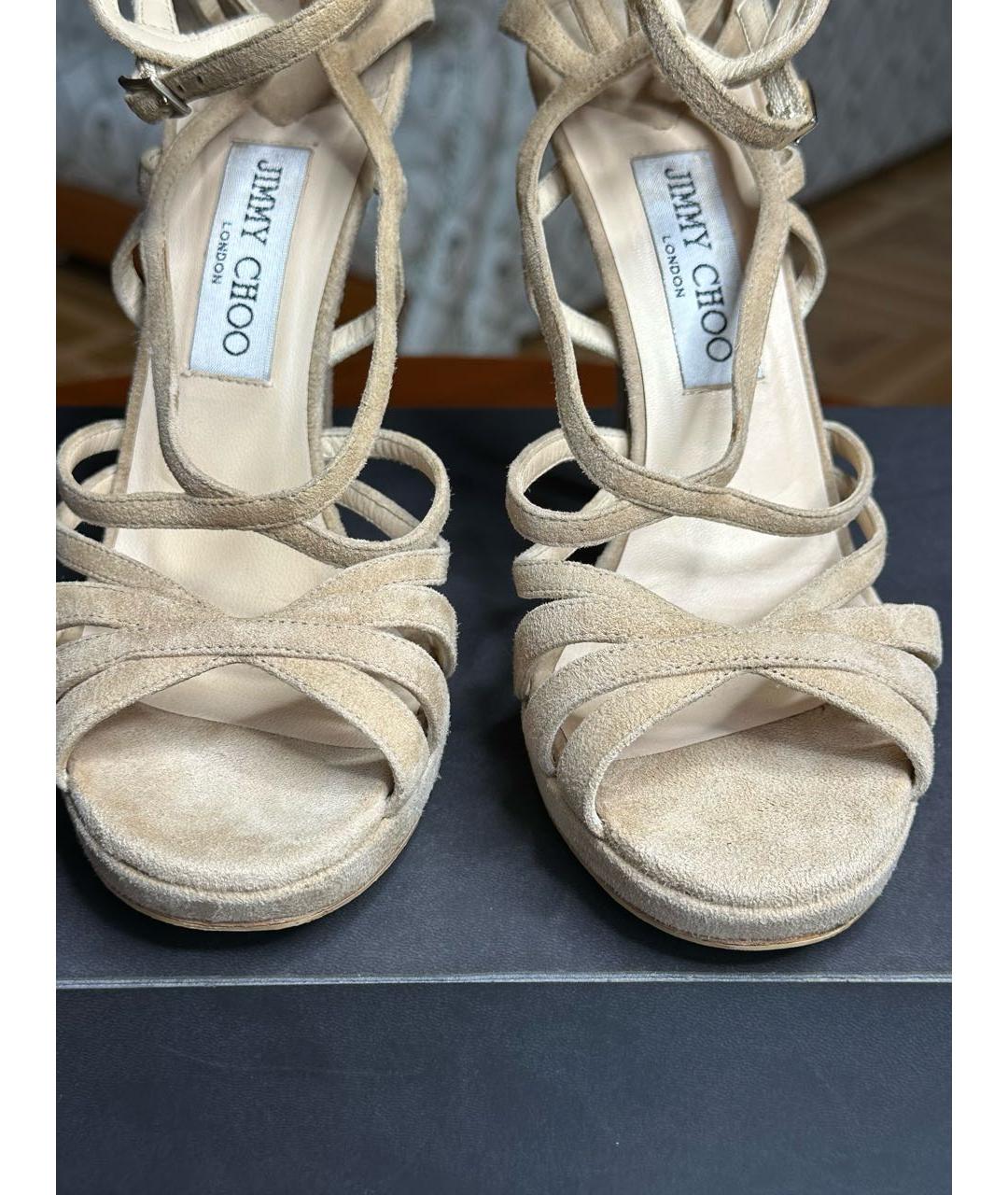 JIMMY CHOO Бежевые замшевые босоножки, фото 3