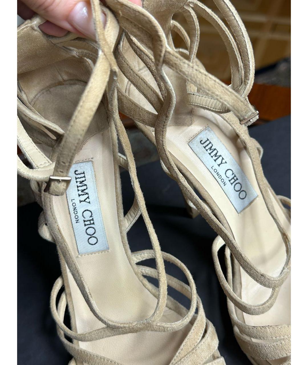 JIMMY CHOO Бежевые замшевые босоножки, фото 6