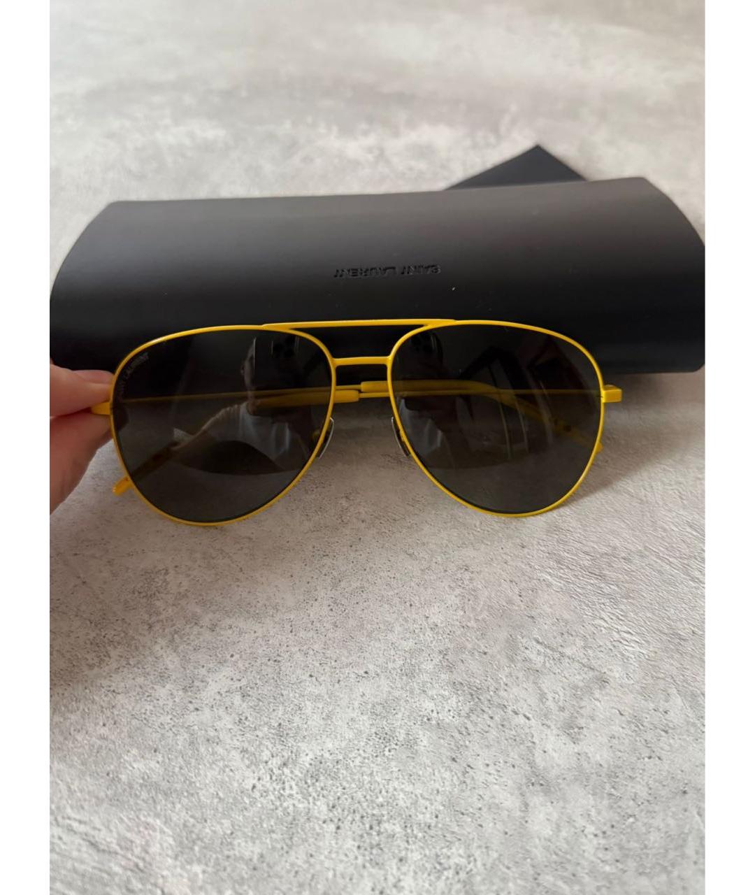 SAINT LAURENT Коричневые металлические солнцезащитные очки, фото 4