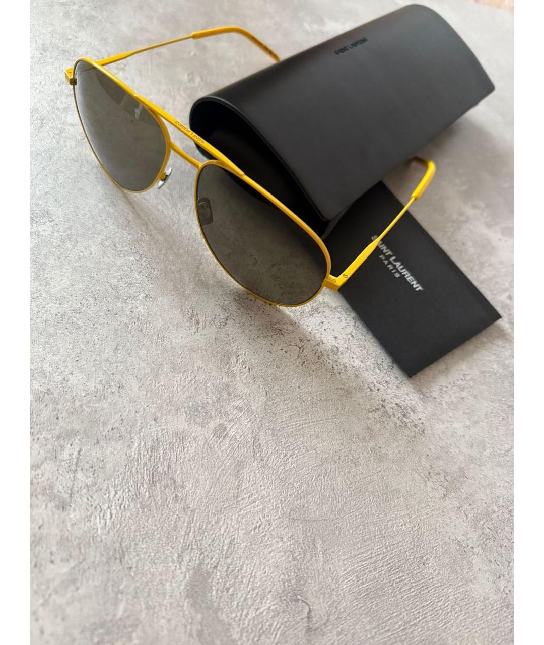 SAINT LAURENT Коричневые металлические солнцезащитные очки, фото 3
