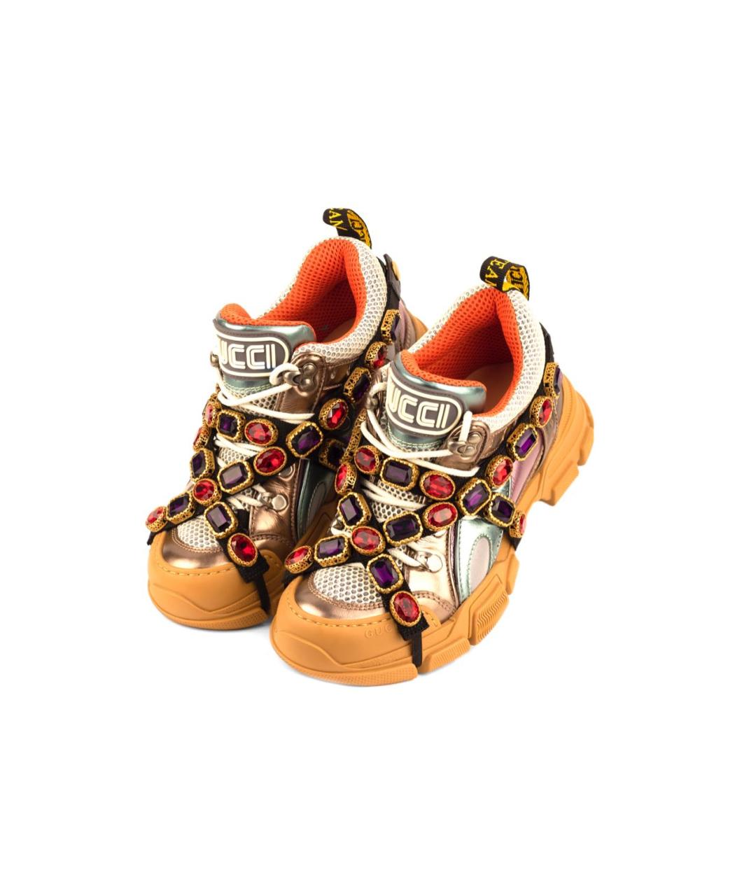 GUCCI Золотые кожаные кроссовки, фото 2