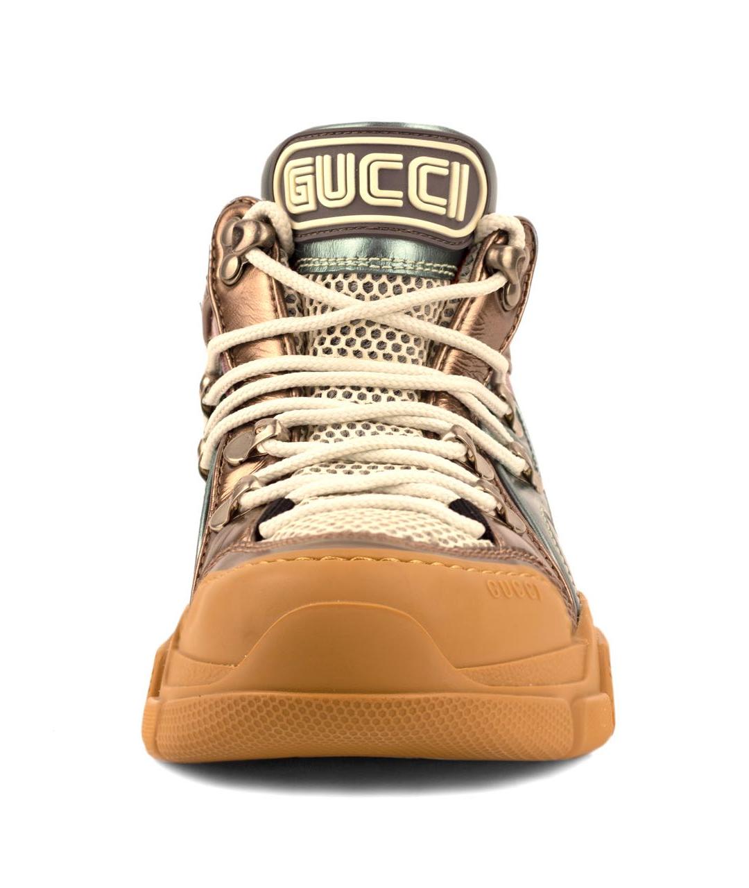 GUCCI Золотые кожаные кроссовки, фото 6
