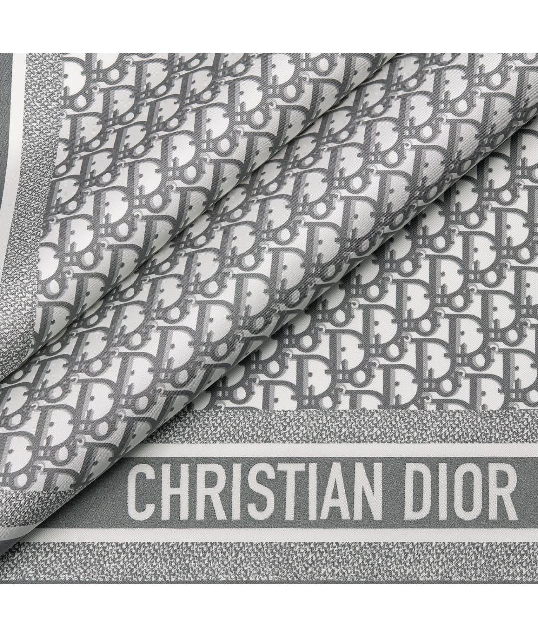 CHRISTIAN DIOR Серый шелковый платок, фото 2