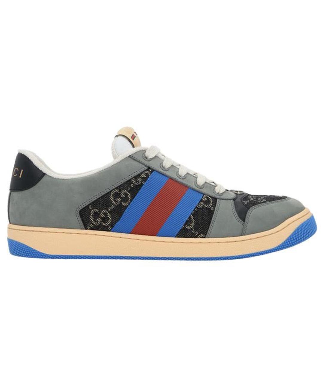 GUCCI Синие нубуковые низкие кроссовки / кеды, фото 7