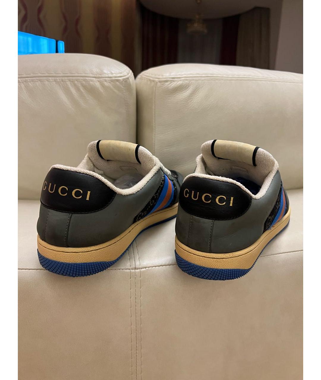 GUCCI Синие нубуковые низкие кроссовки / кеды, фото 5