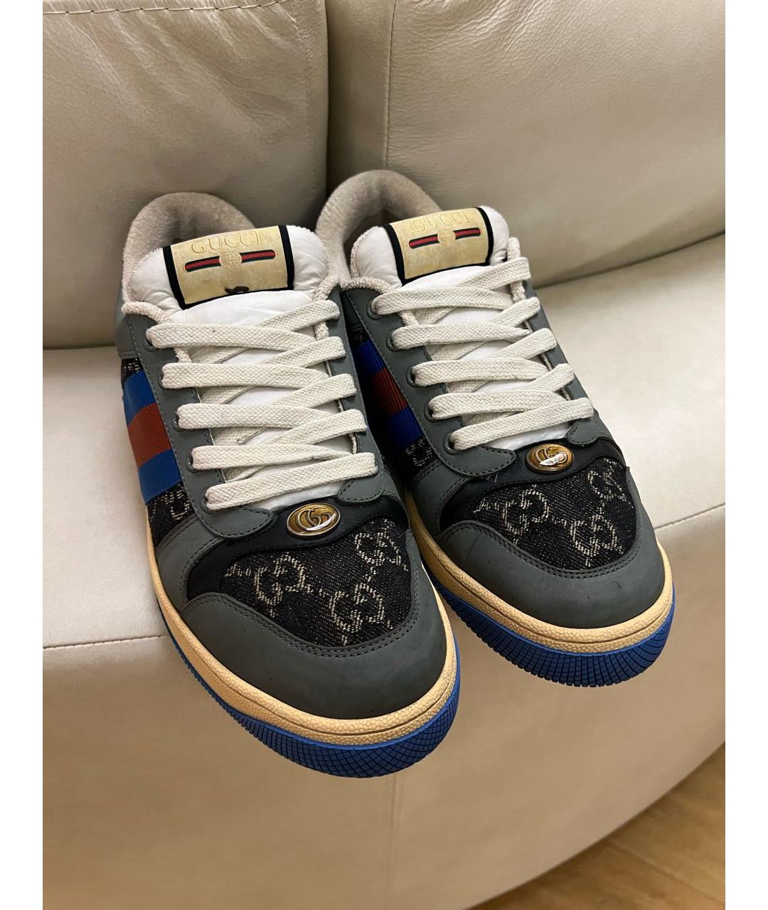 GUCCI Синие нубуковые низкие кроссовки / кеды, фото 3