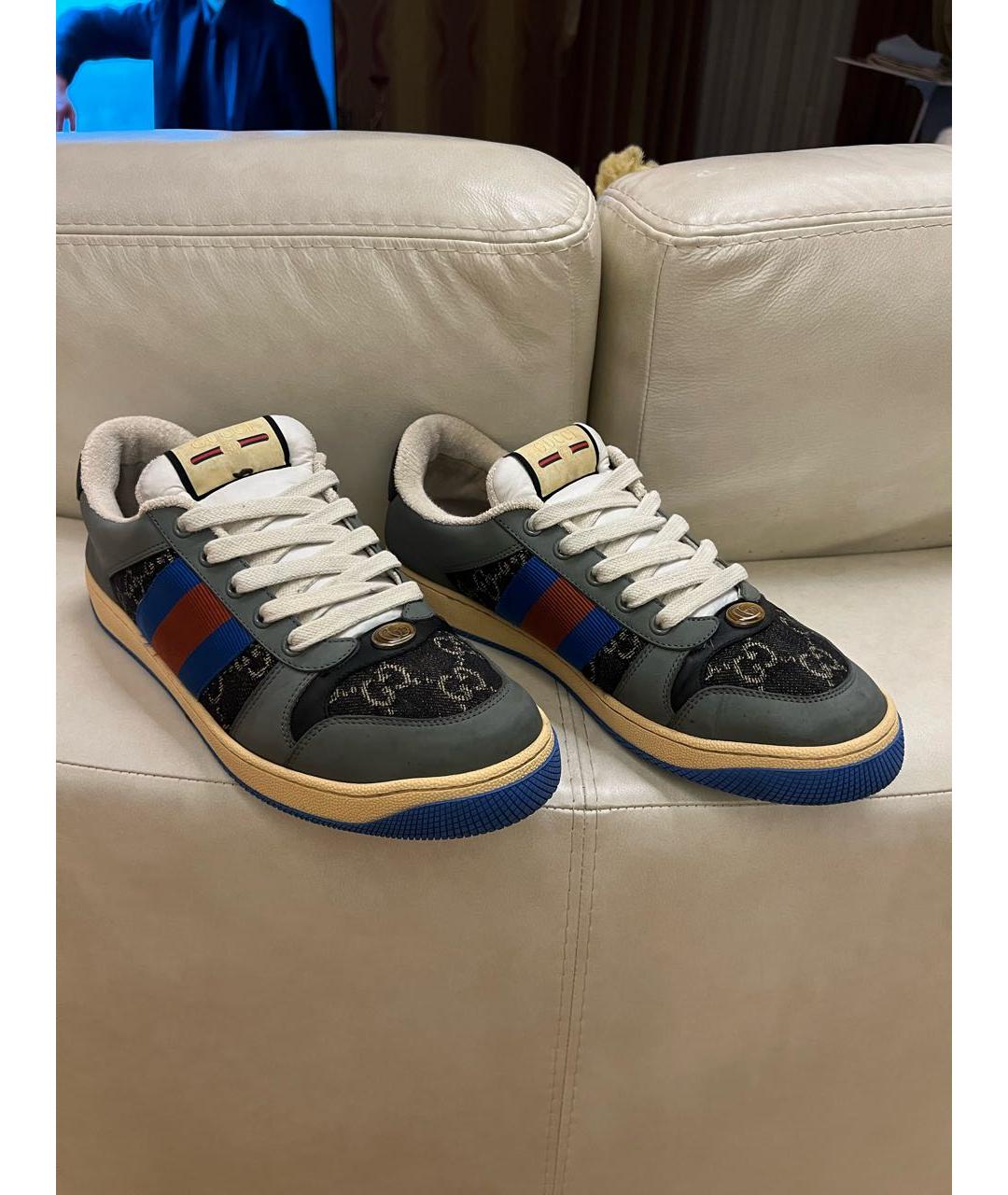 GUCCI Синие нубуковые низкие кроссовки / кеды, фото 2