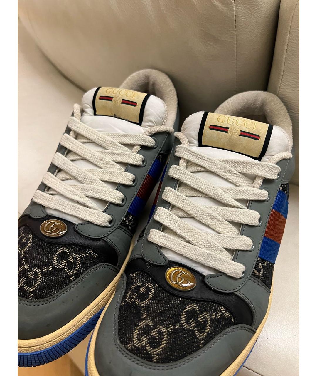 GUCCI Синие нубуковые низкие кроссовки / кеды, фото 4