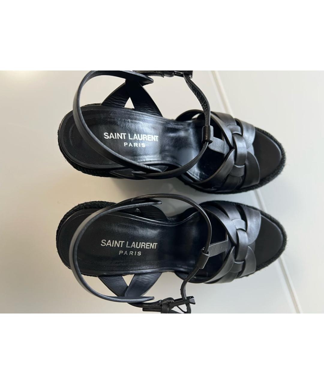SAINT LAURENT Черные кожаные босоножки, фото 3
