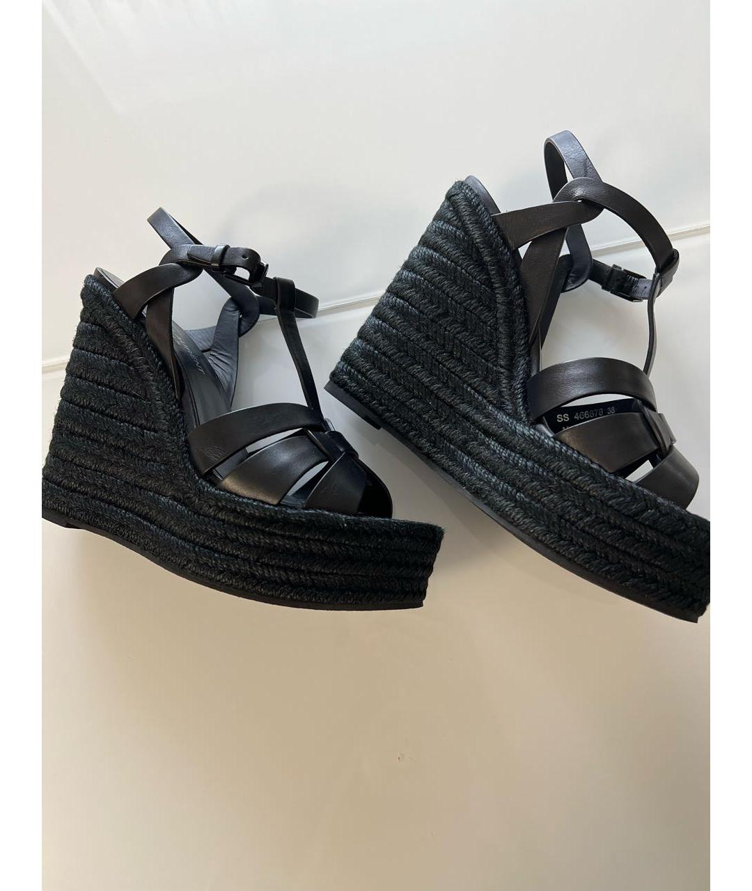 SAINT LAURENT Черные кожаные босоножки, фото 6
