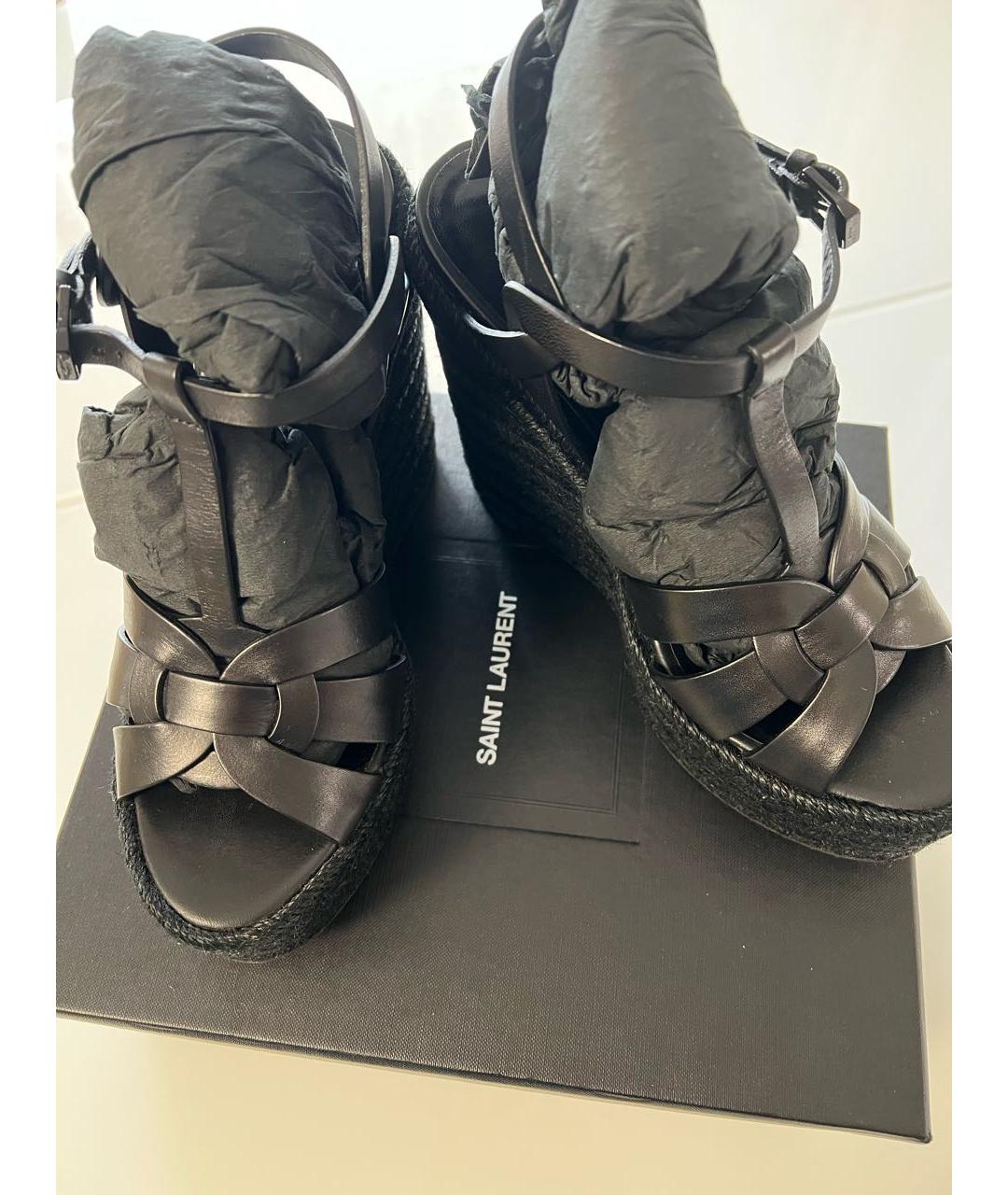SAINT LAURENT Черные кожаные босоножки, фото 4