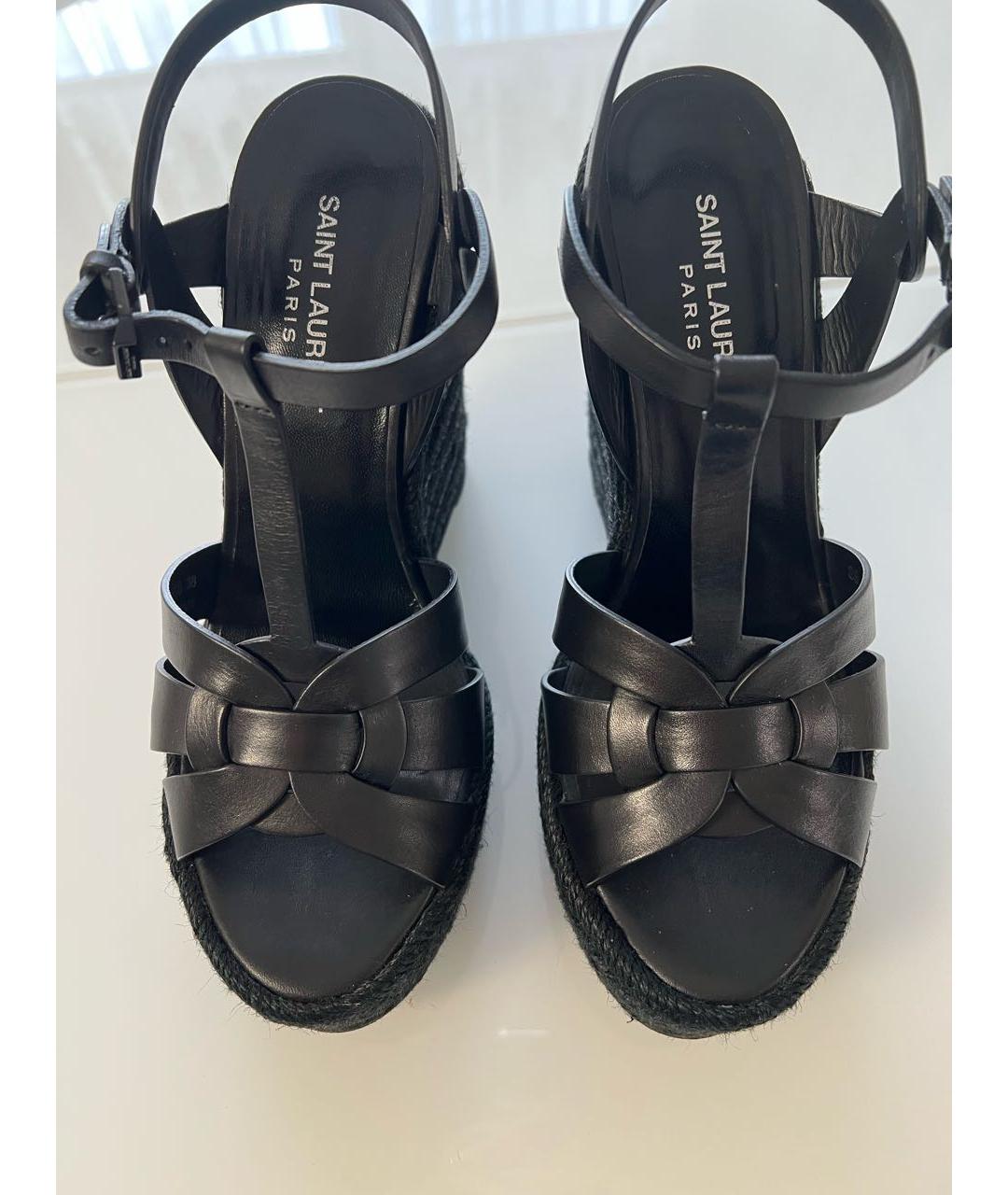 SAINT LAURENT Черные кожаные босоножки, фото 2