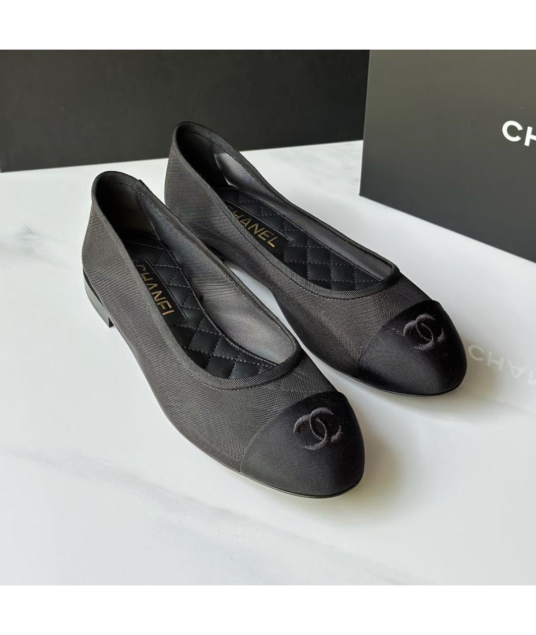 CHANEL Черные текстильные балетки, фото 4