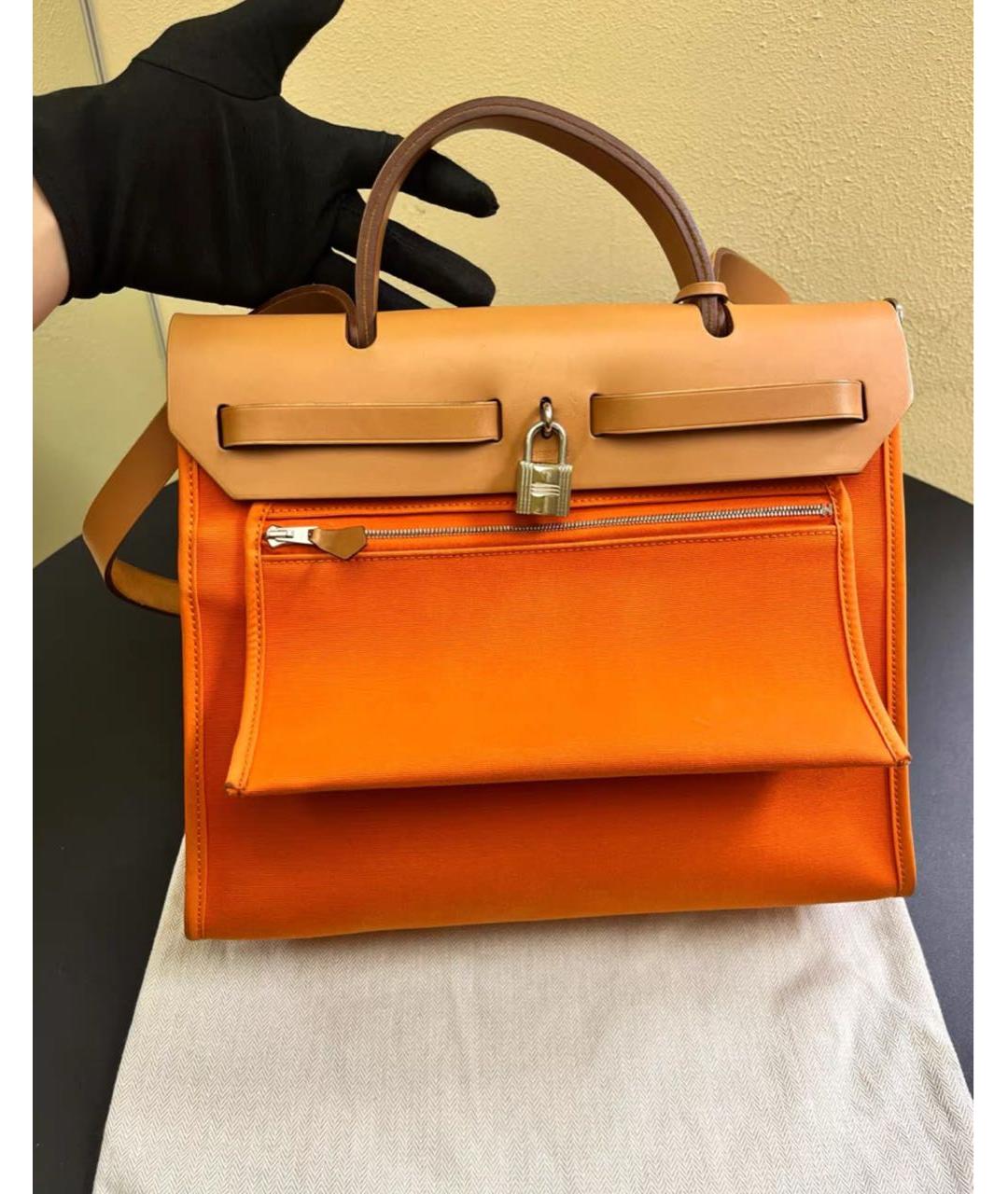 HERMES Оранжевая кожаная сумка тоут, фото 2