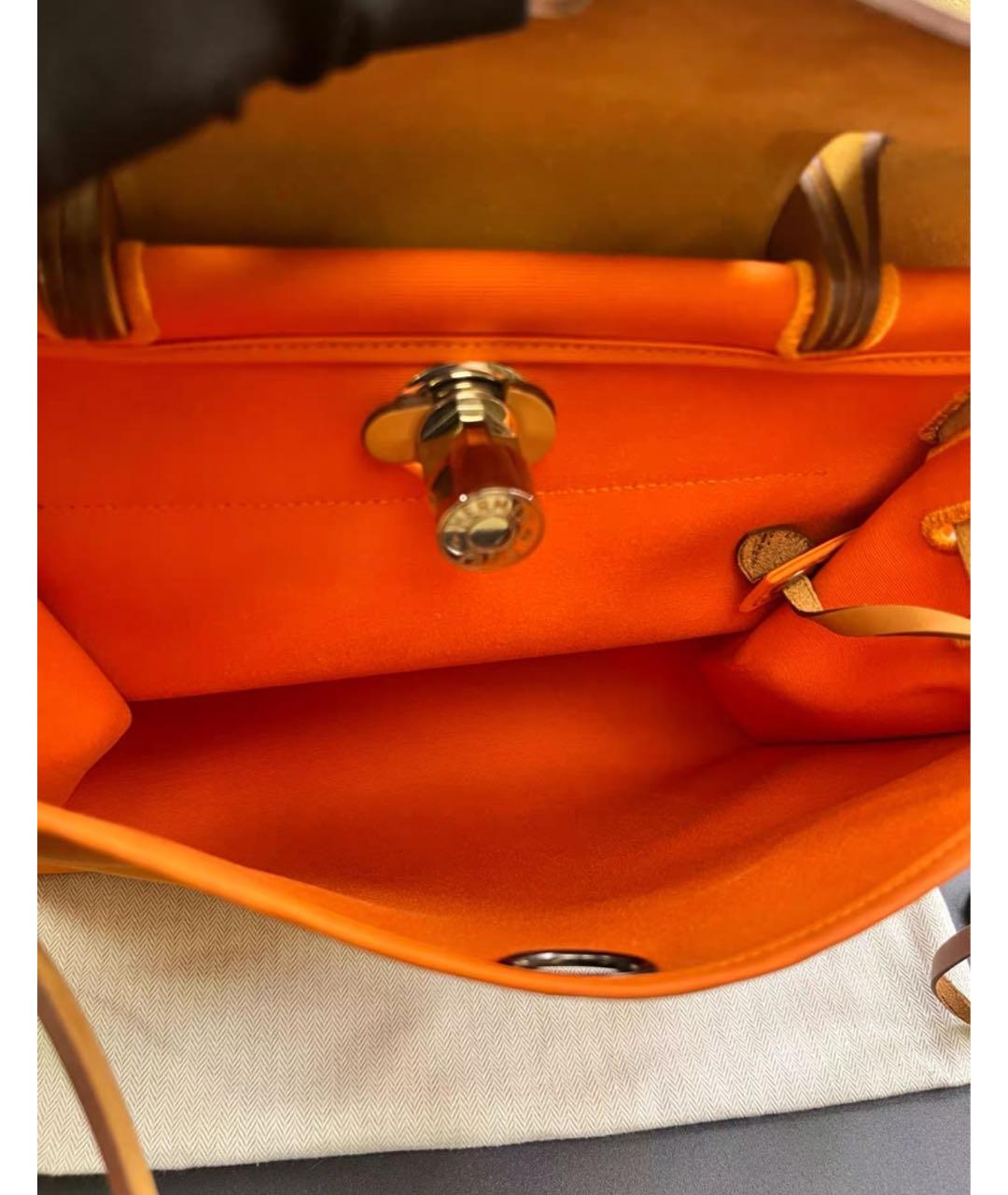 HERMES Оранжевая кожаная сумка тоут, фото 7