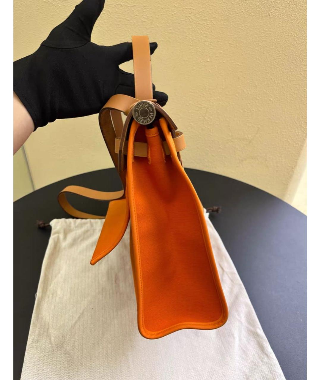 HERMES Оранжевая кожаная сумка тоут, фото 3