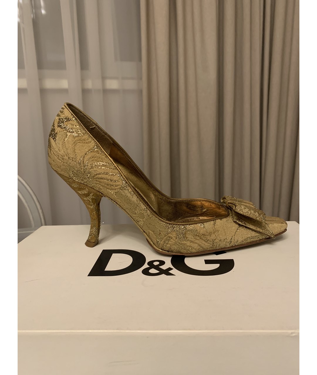 DOLCE&GABBANA Золотые текстильные туфли, фото 7