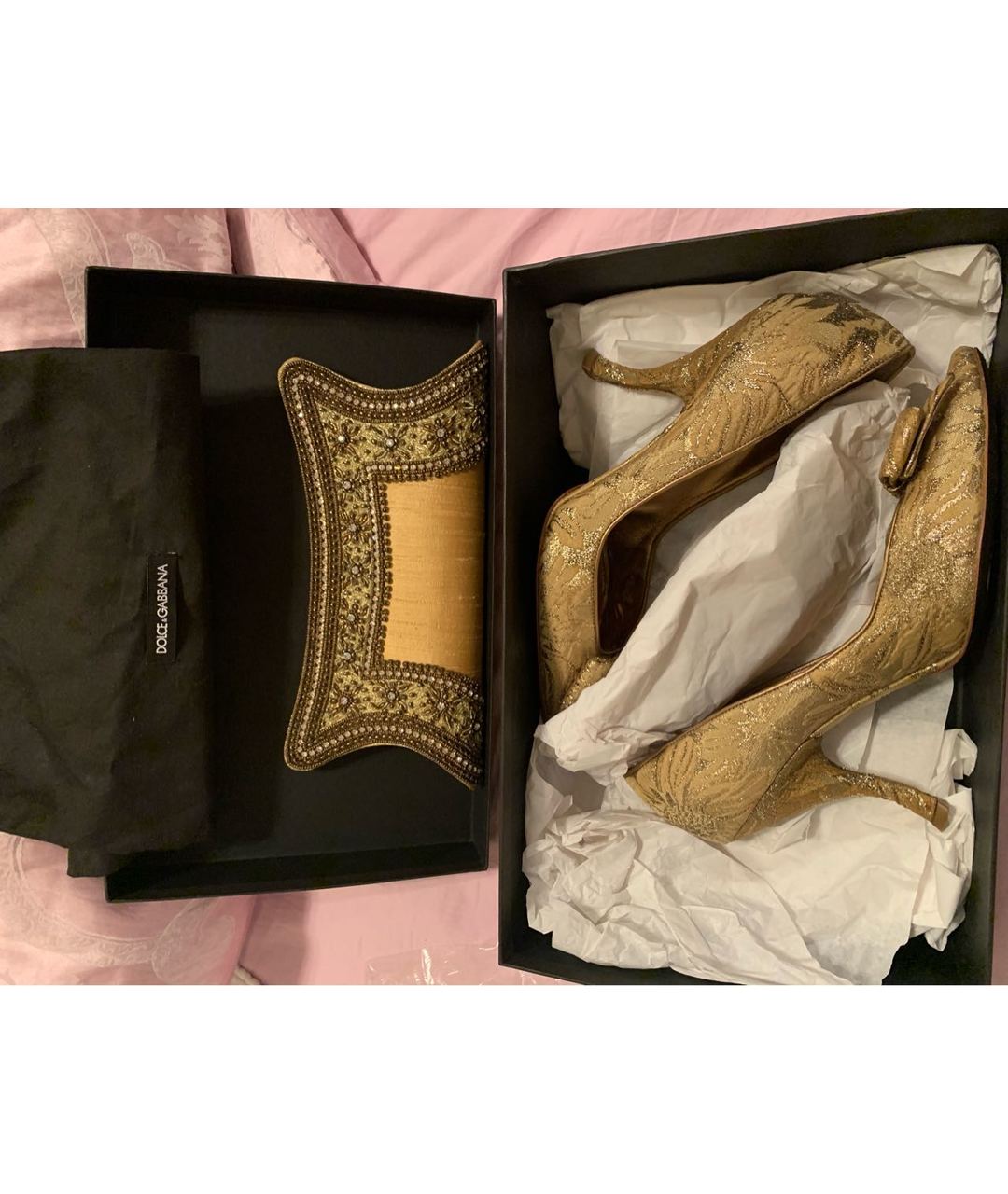 DOLCE&GABBANA Золотые текстильные туфли, фото 5