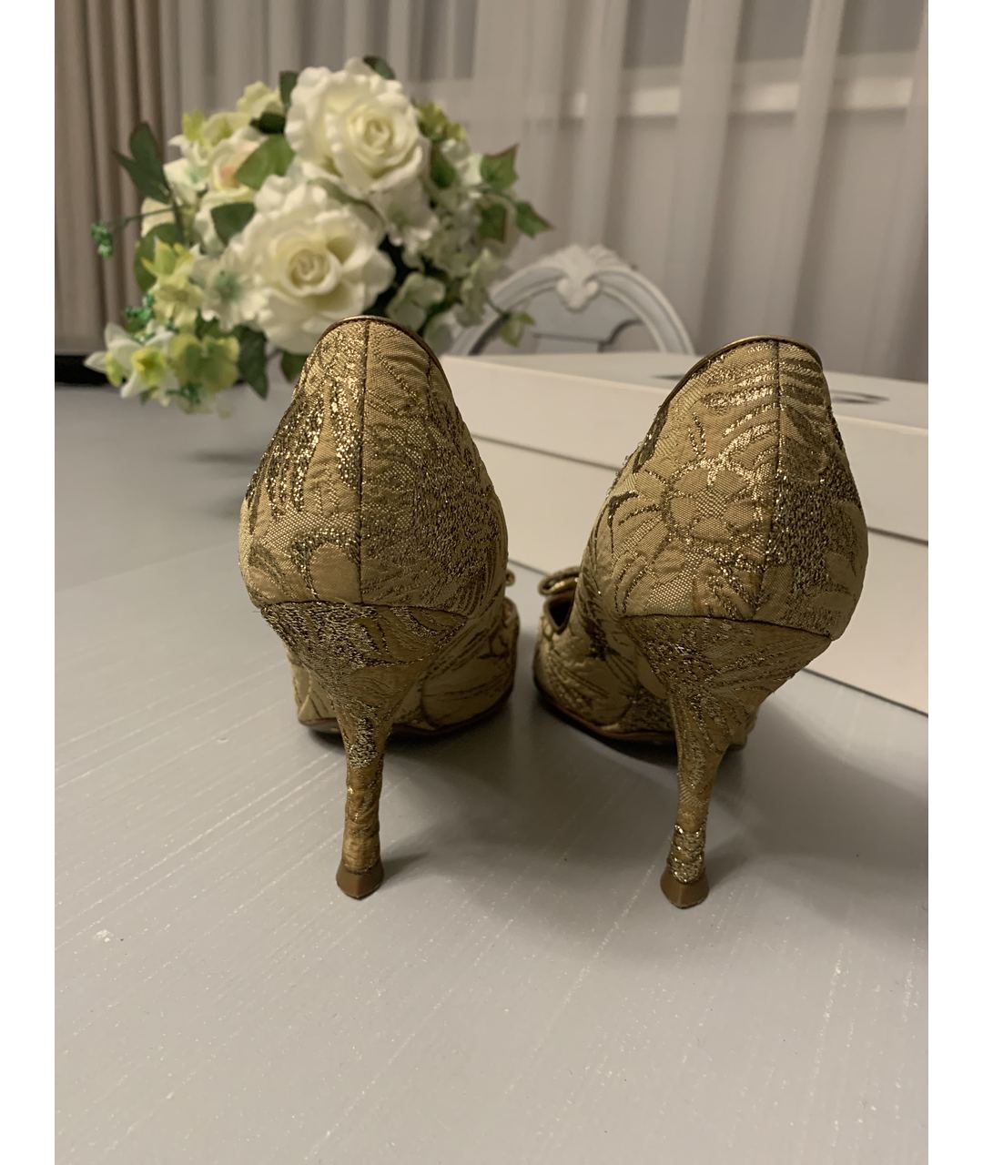 DOLCE&GABBANA Золотые текстильные туфли, фото 4