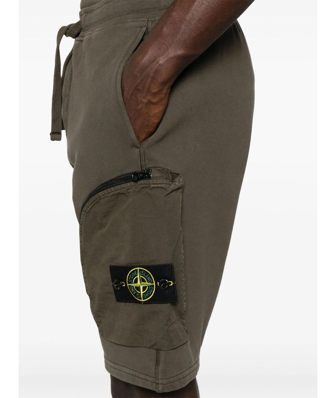 STONE ISLAND Хаки хлопковые шорты, фото 2