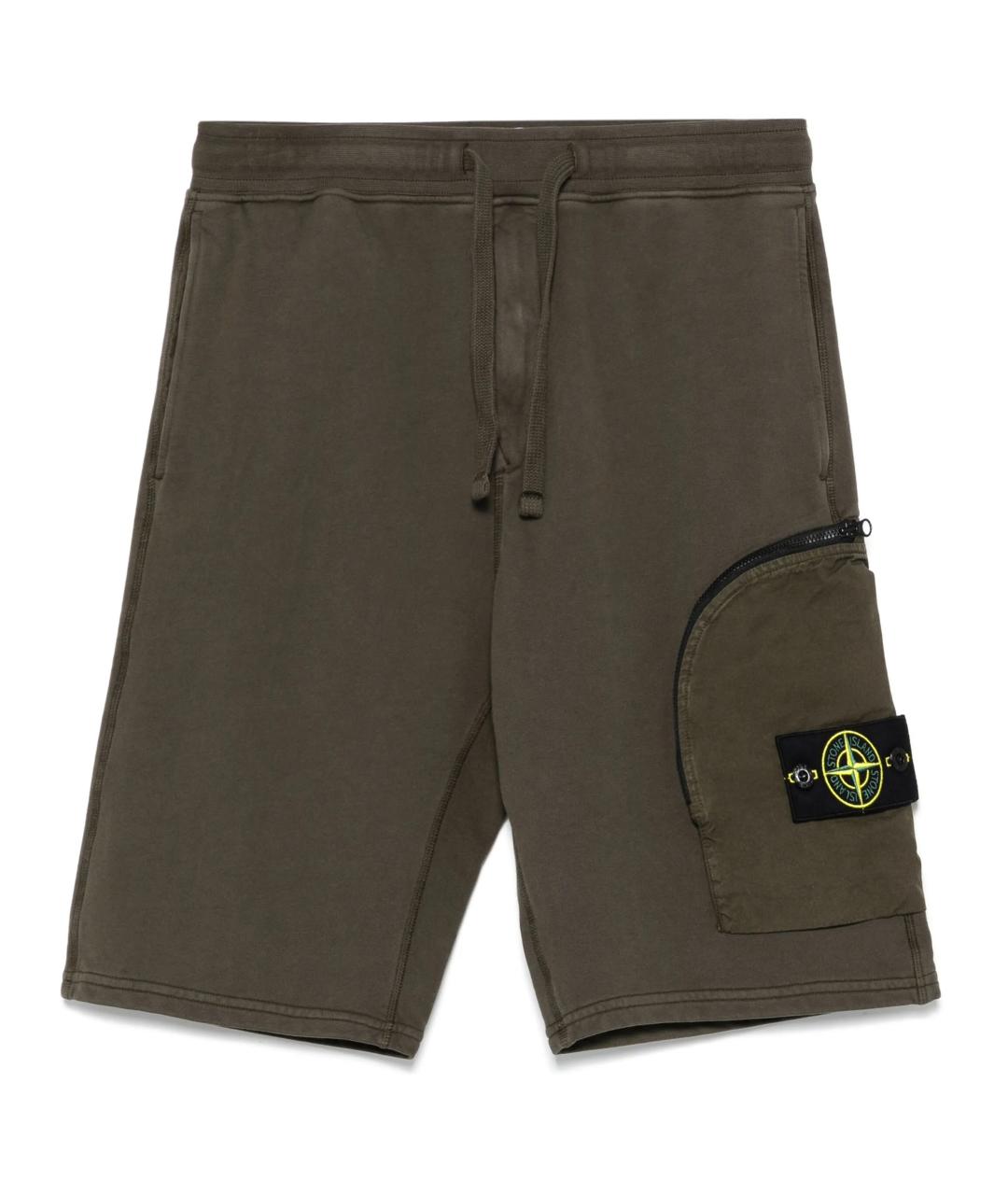 STONE ISLAND Хаки хлопковые шорты, фото 10