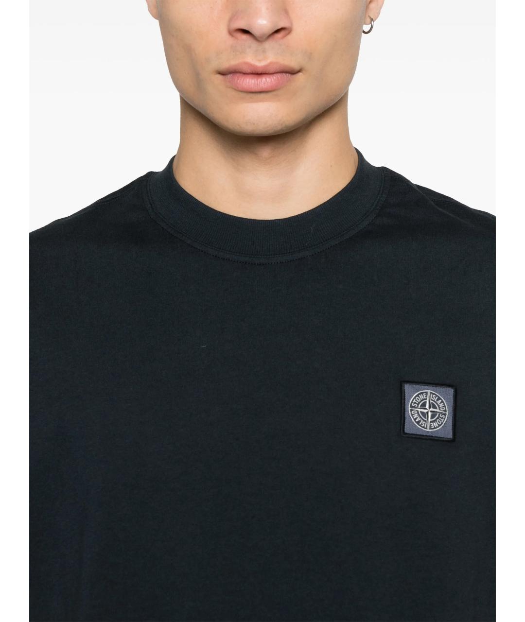 STONE ISLAND Темно-синяя хлопковая футболка, фото 2