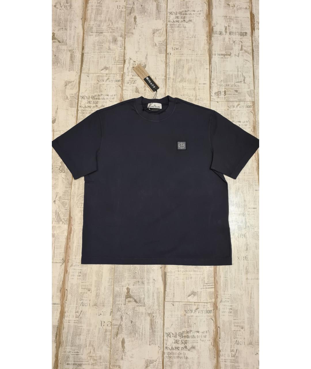 STONE ISLAND Темно-синяя хлопковая футболка, фото 4