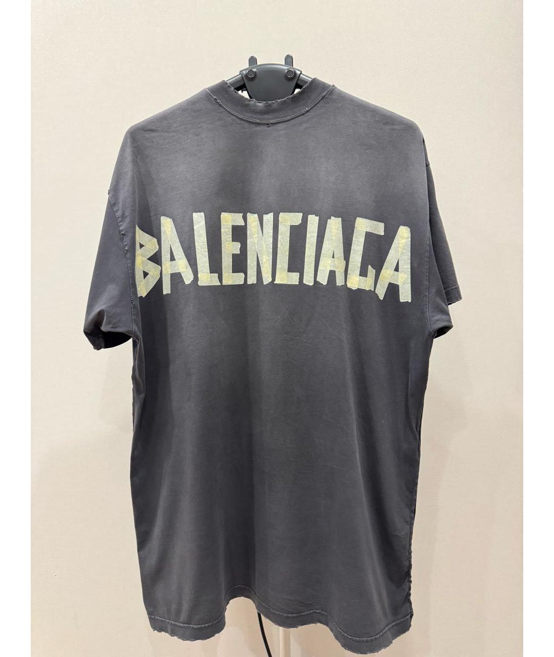 BALENCIAGA Антрацитовая хлопковая футболка, фото 2
