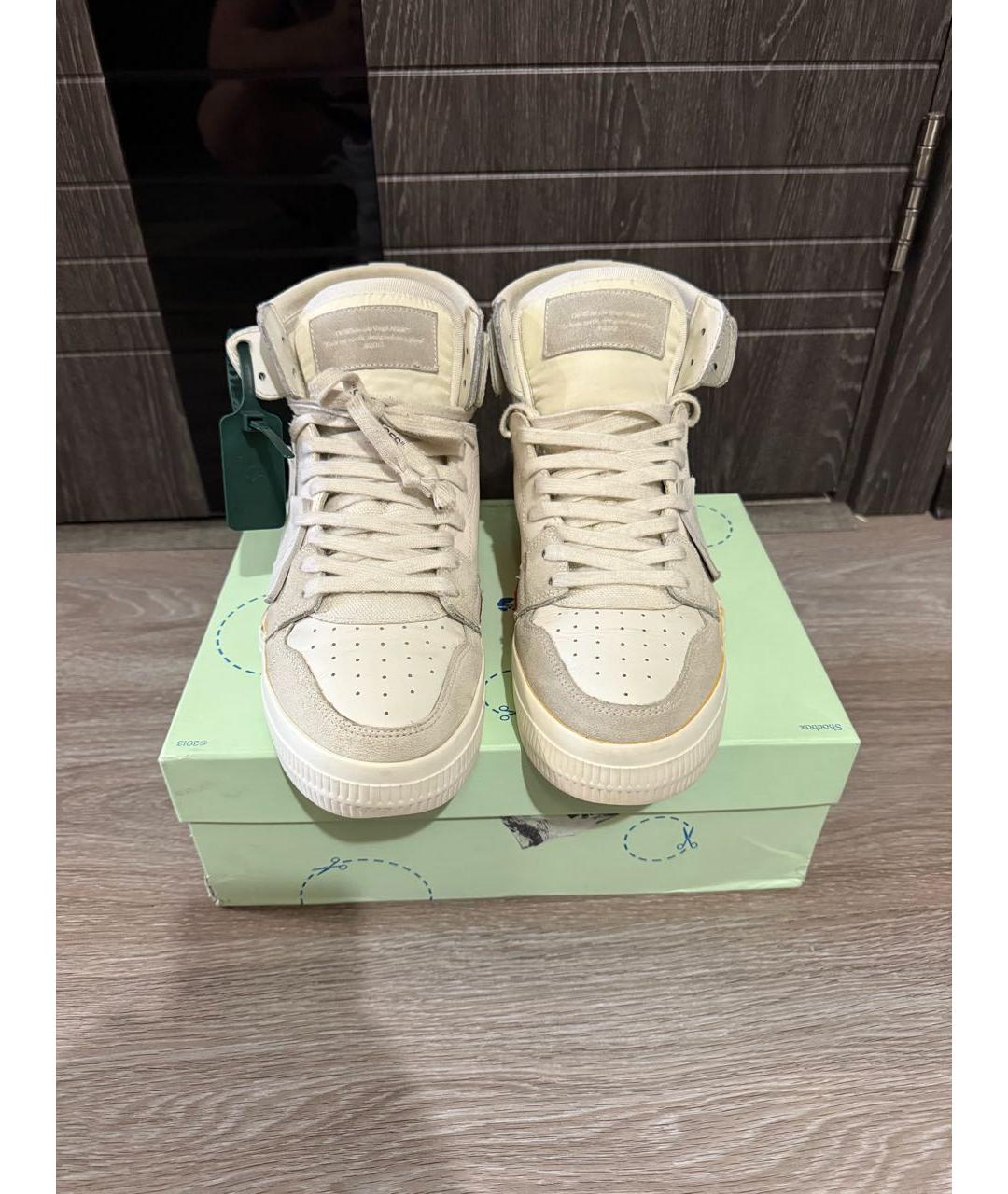 OFF-WHITE Белые кожаные высокие кроссовки / кеды, фото 2
