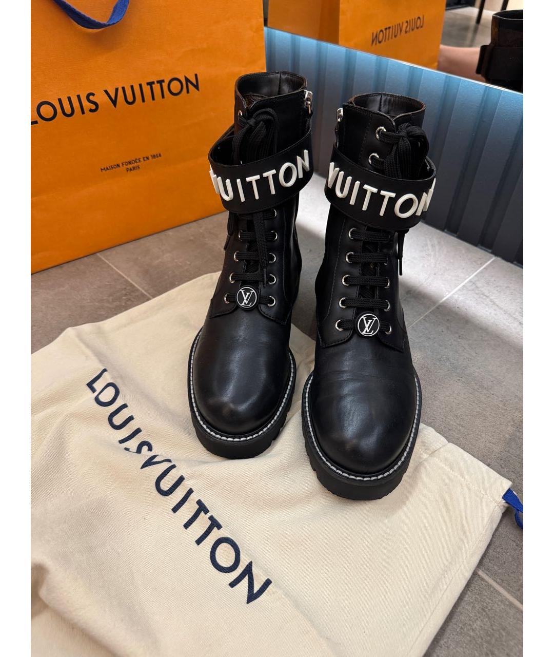 LOUIS VUITTON Черные кожаные ботинки, фото 2