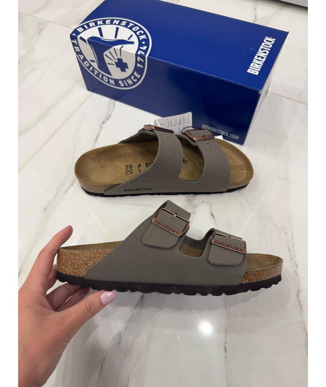 BIRKENSTOCK Коричневые кожаные сандалии, фото 6