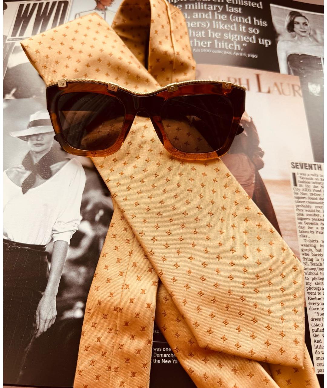 CELINE Бежевый шелковый галстук, фото 6