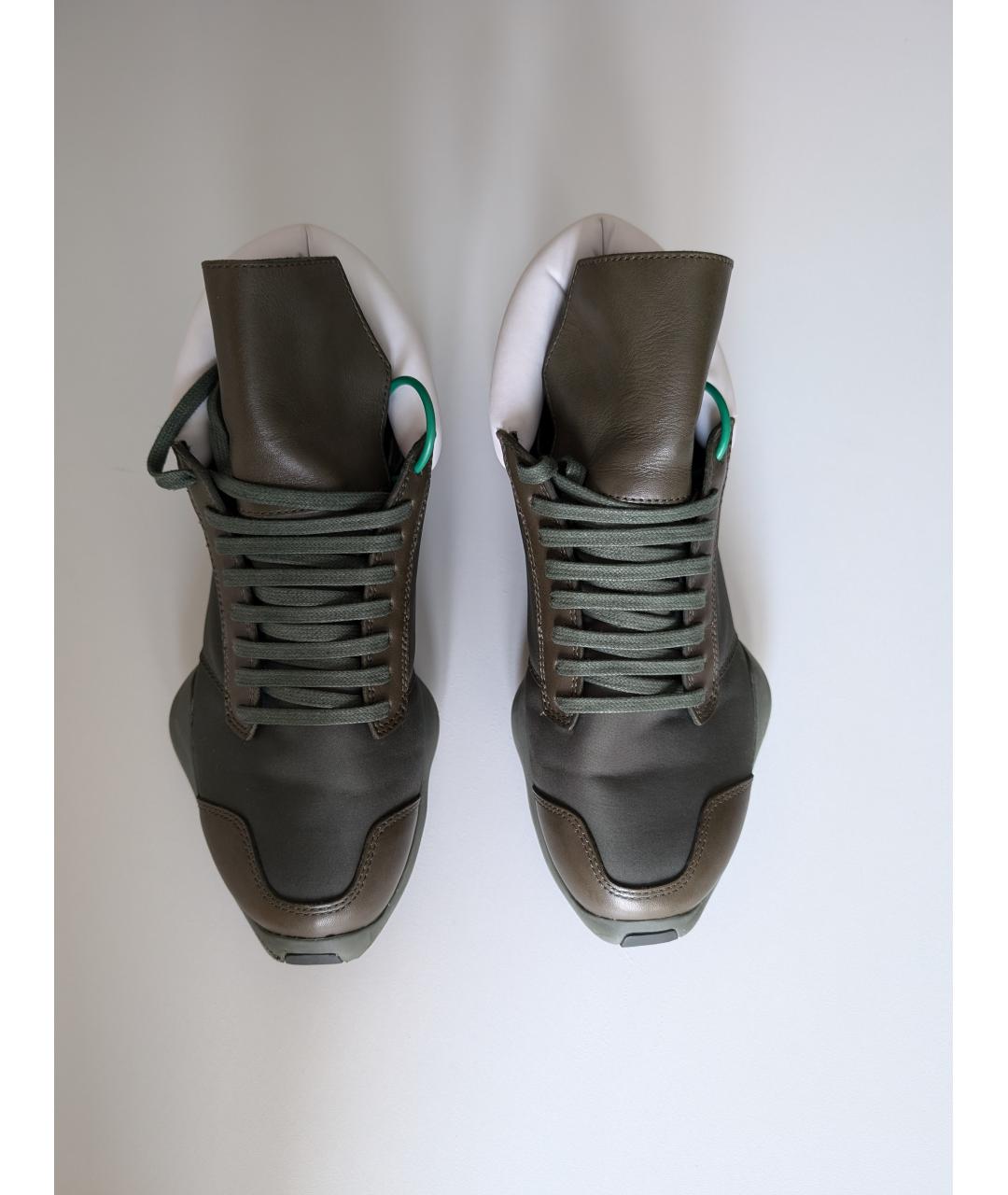 RICK OWENS Зеленые кожаные кроссовки, фото 2