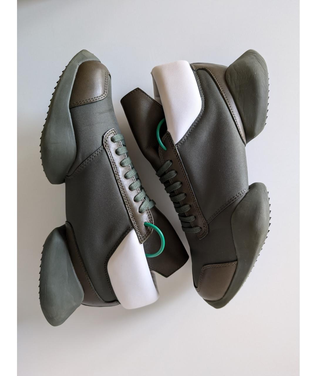 RICK OWENS Зеленые кожаные кроссовки, фото 4