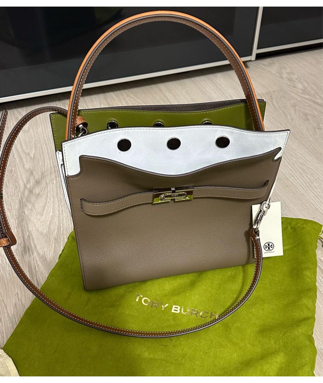 TORY BURCH Антрацитовая кожаная сумка тоут, фото 9